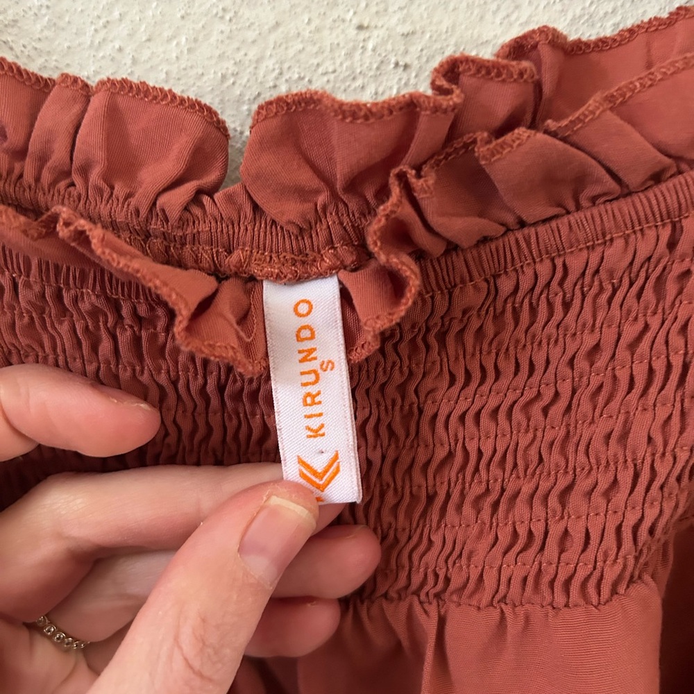 Kirundo Smocked Puff-Sleeve Maxi Dress • Rust Terracotta • Size Small - Picture 7 of 9